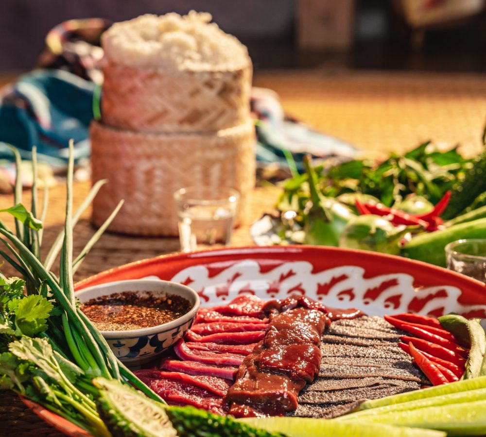 Traditional food Thailand, Thai local food menu with raw food ingredient in the local name of Soi Ju